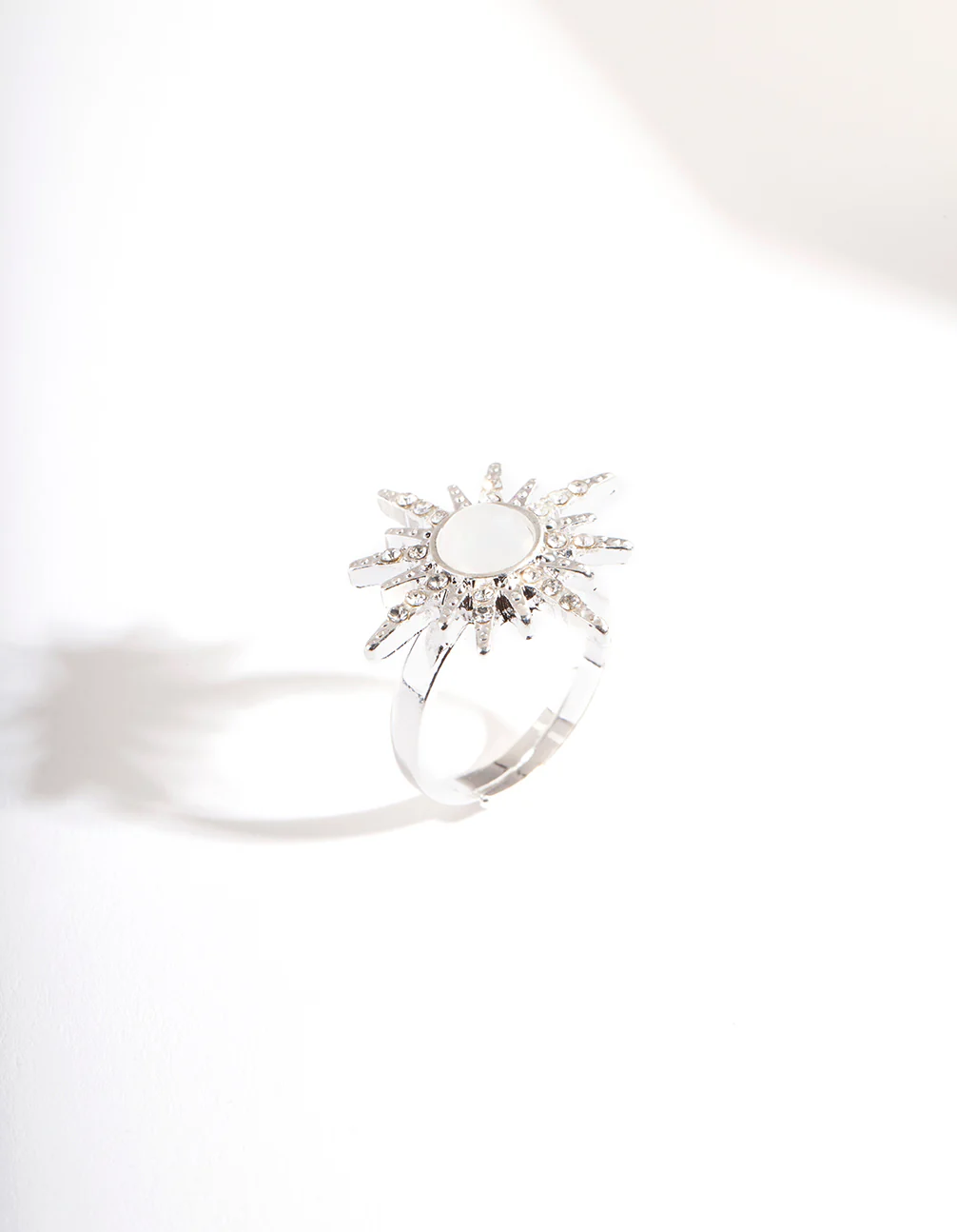 Silver Synthetic Opal Starburt Diamante Ring - Image 2