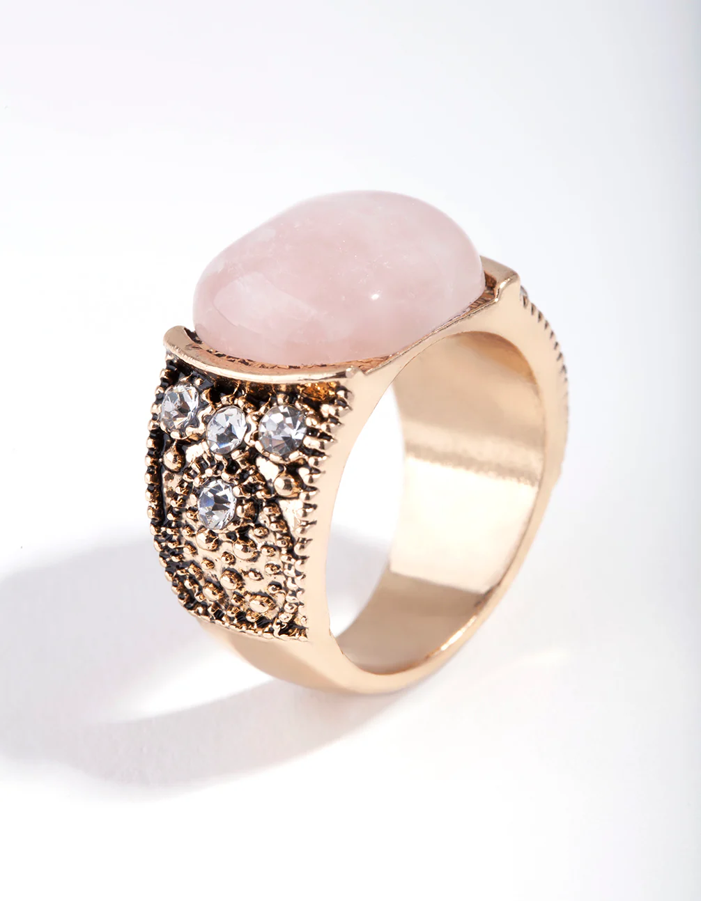 Antique Gold Pink Boho Ring - Image 3