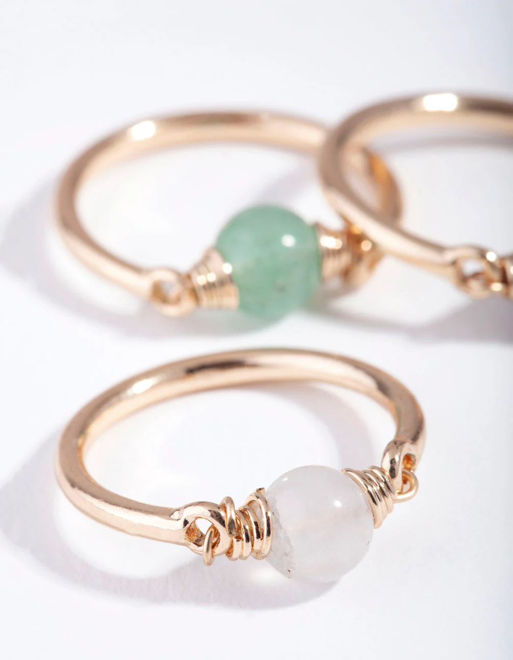 Gold Semi-Precious Sphere 3-Stack Ring - Image 2
