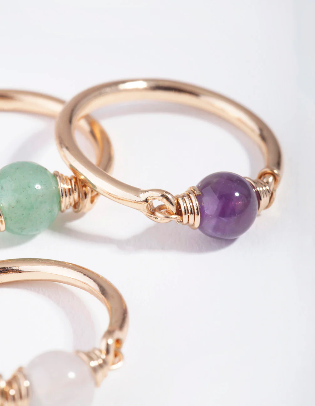 Gold Semi-Precious Sphere 3-Stack Ring - Image 3