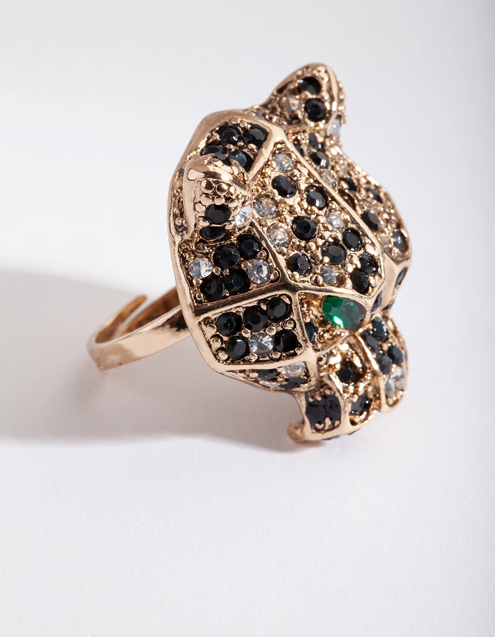 Antique Gold Green Diamante Leopard Ring - Image 2
