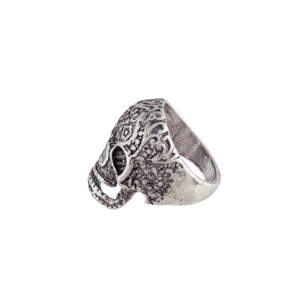 Antique Silver Detailed Skull Ring - Image 2