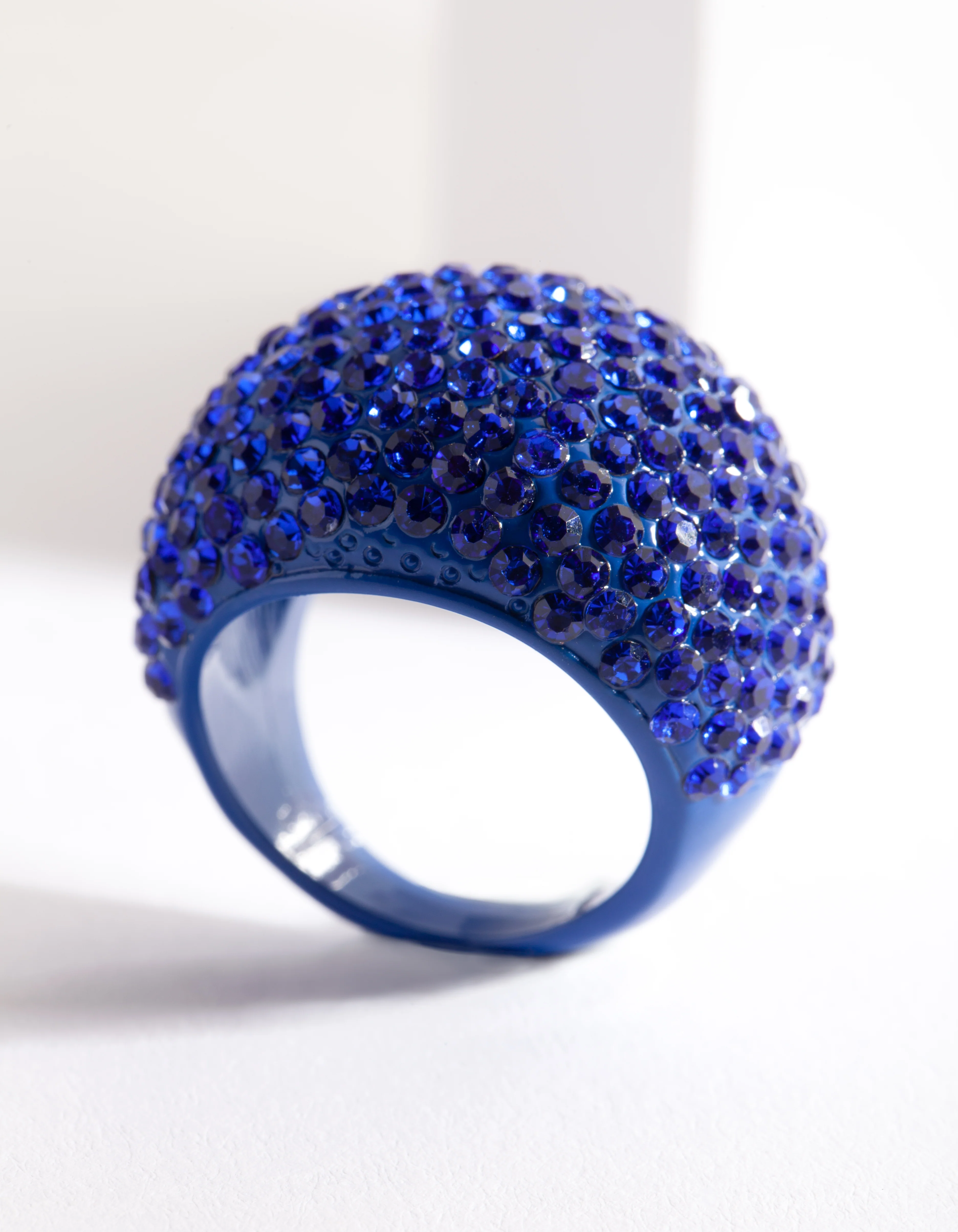 Blue Coated Metal Pave Diamante Dome Ring - Image 2