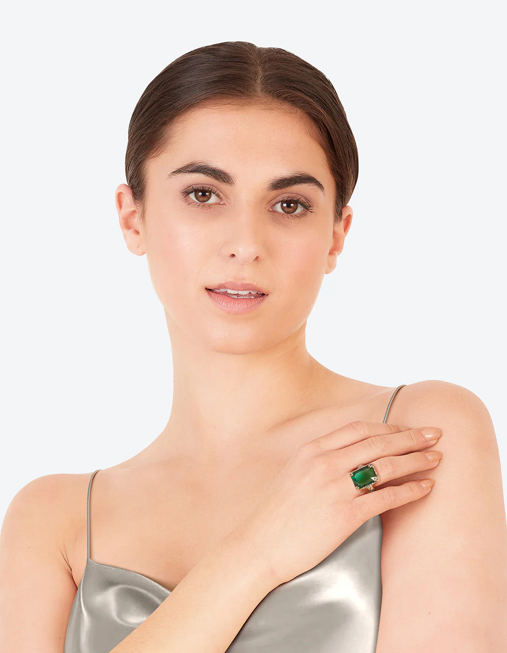 Emerald Square Cut Stone On Gold Band - Image 3
