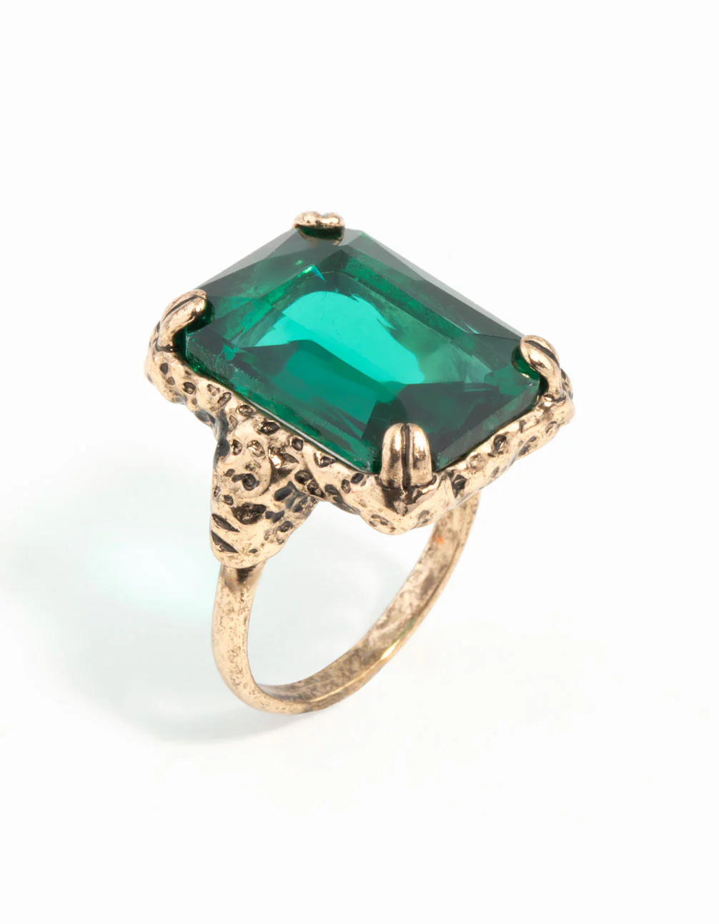 Emerald Square Cut Stone On Gold Band - Image 4