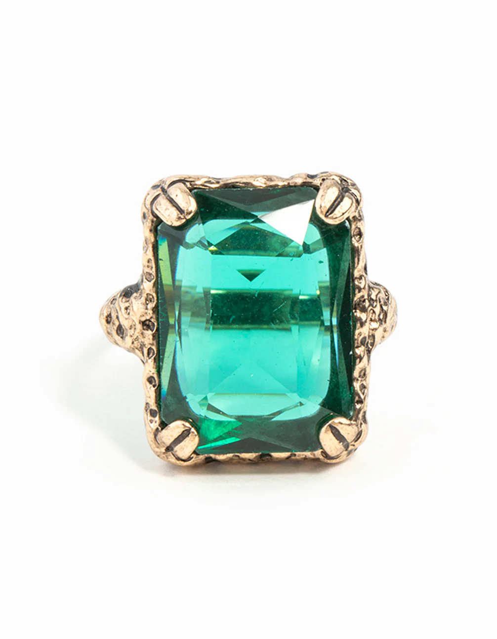 Emerald Square Cut Stone On Gold Band - Image 5