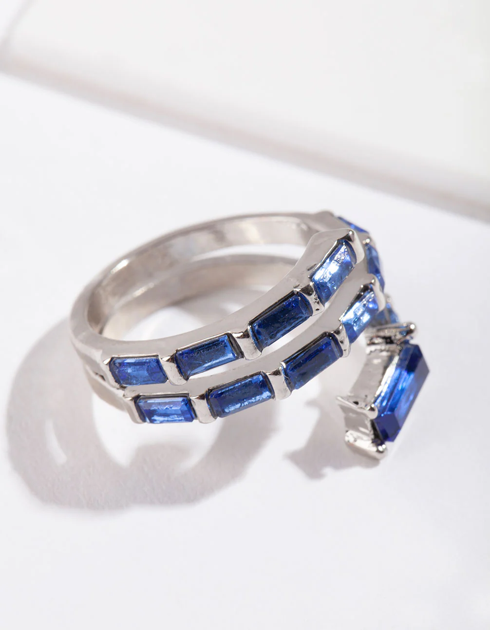 Silver Blue Gem Baguette Wrap Band Ring - Image 2