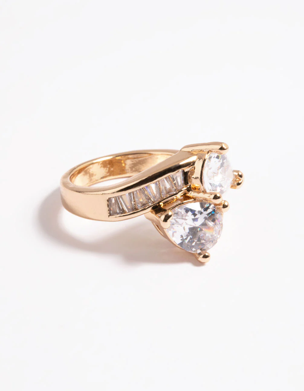 Gold Cubic Zirconia Pear Crossover Ring - Image 4