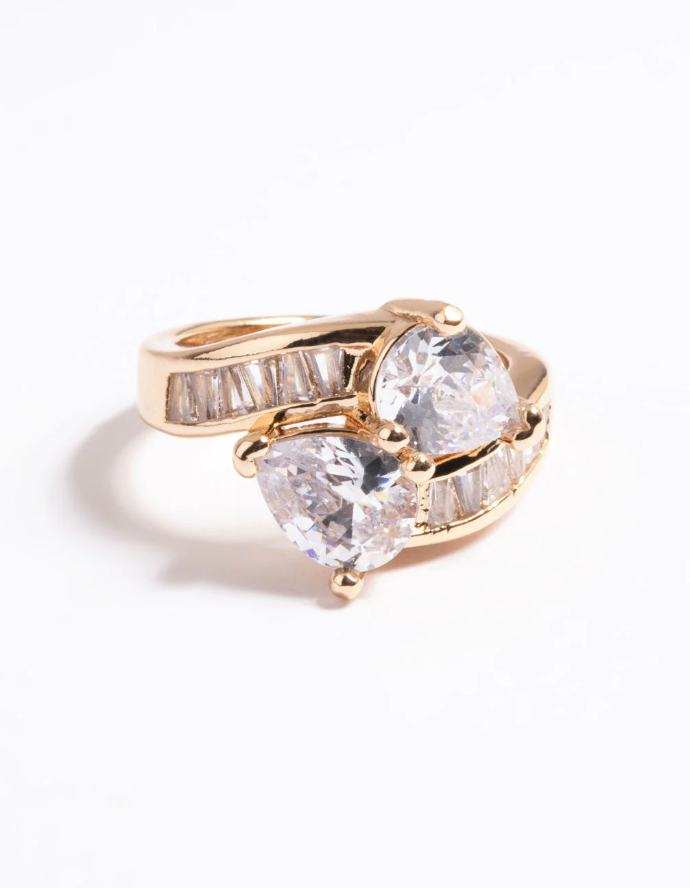 Gold Cubic Zirconia Pear Crossover Ring - Image 5