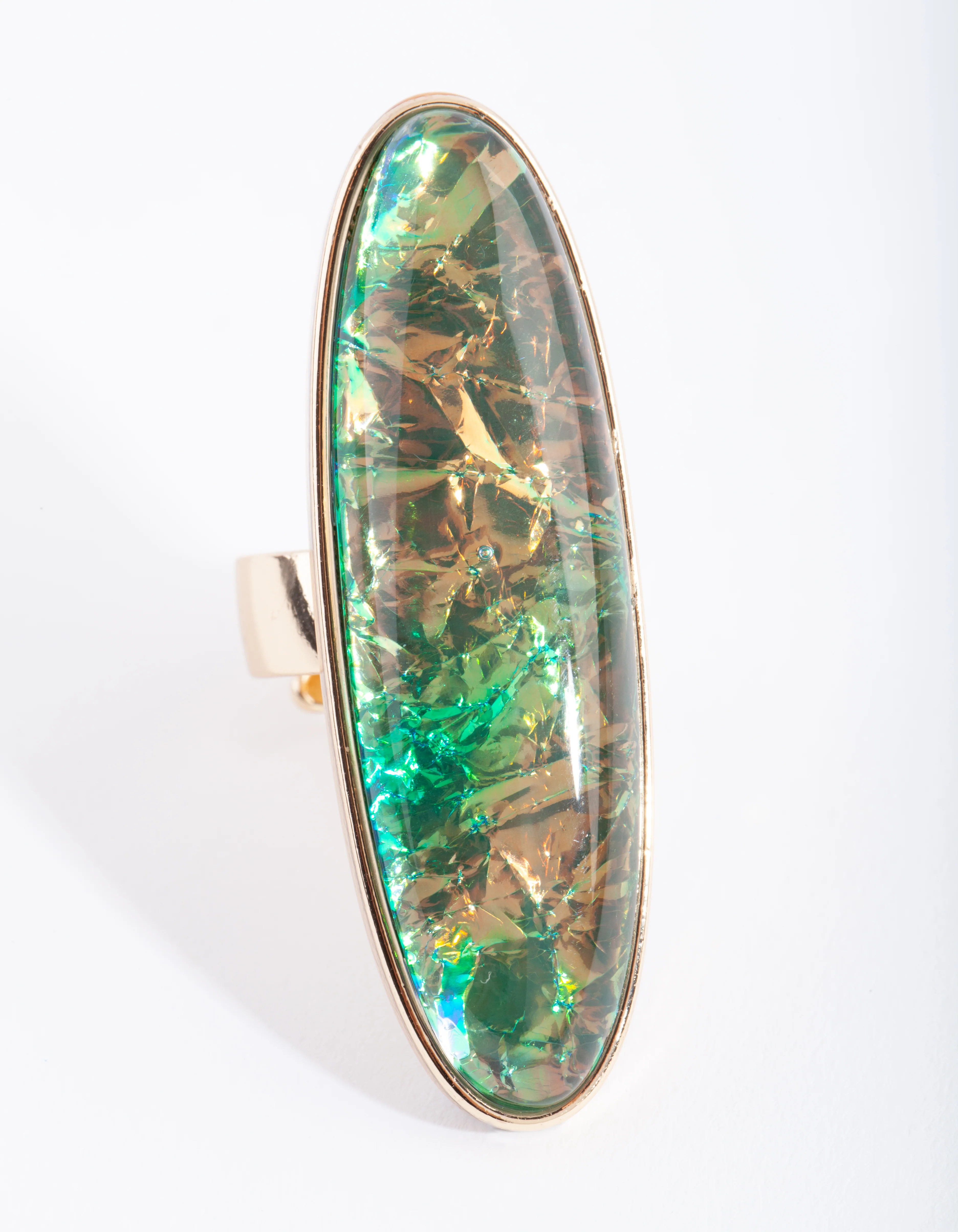 Gold Long Oval Foil Stone Ring