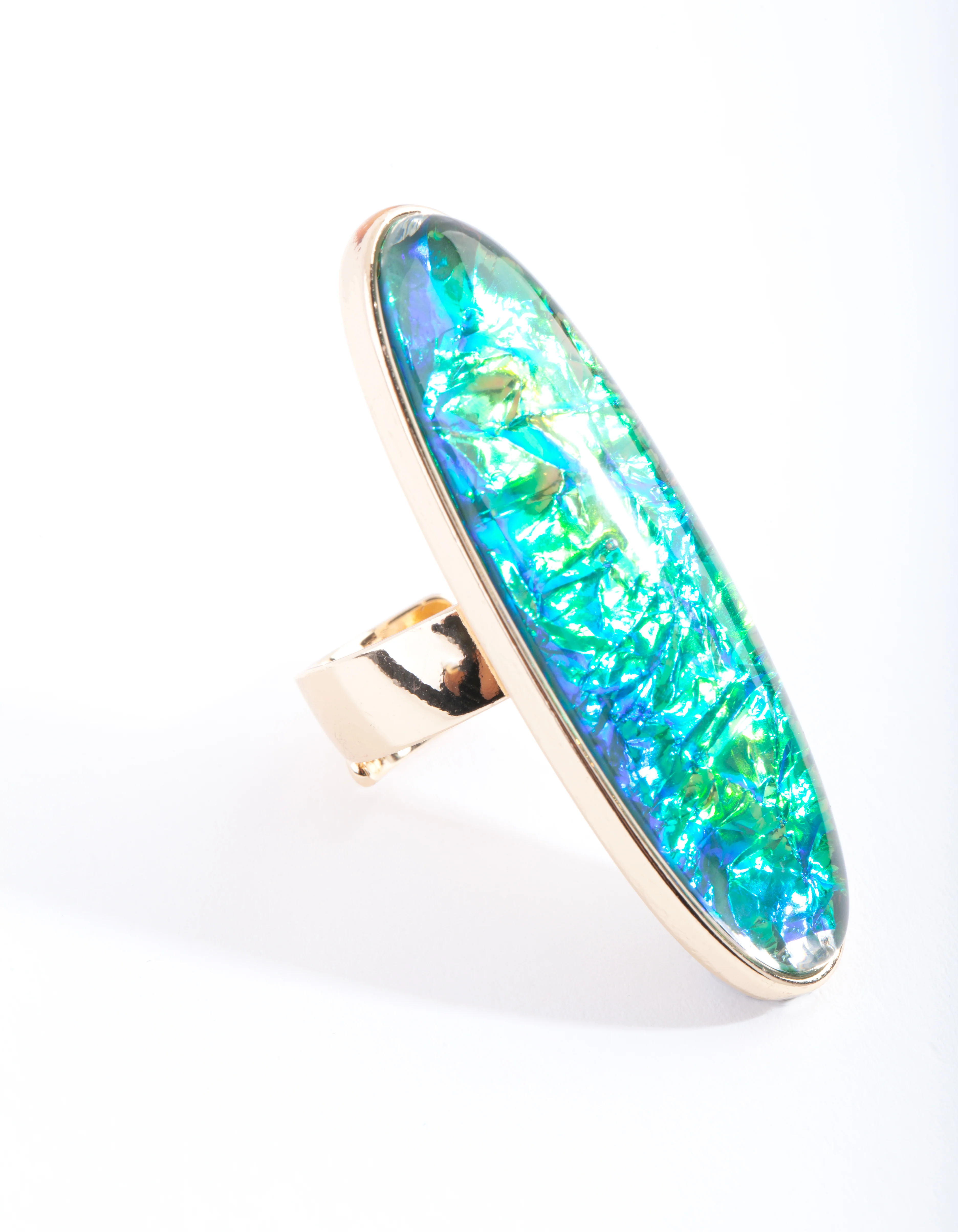 Gold Long Oval Foil Stone Ring - Image 3
