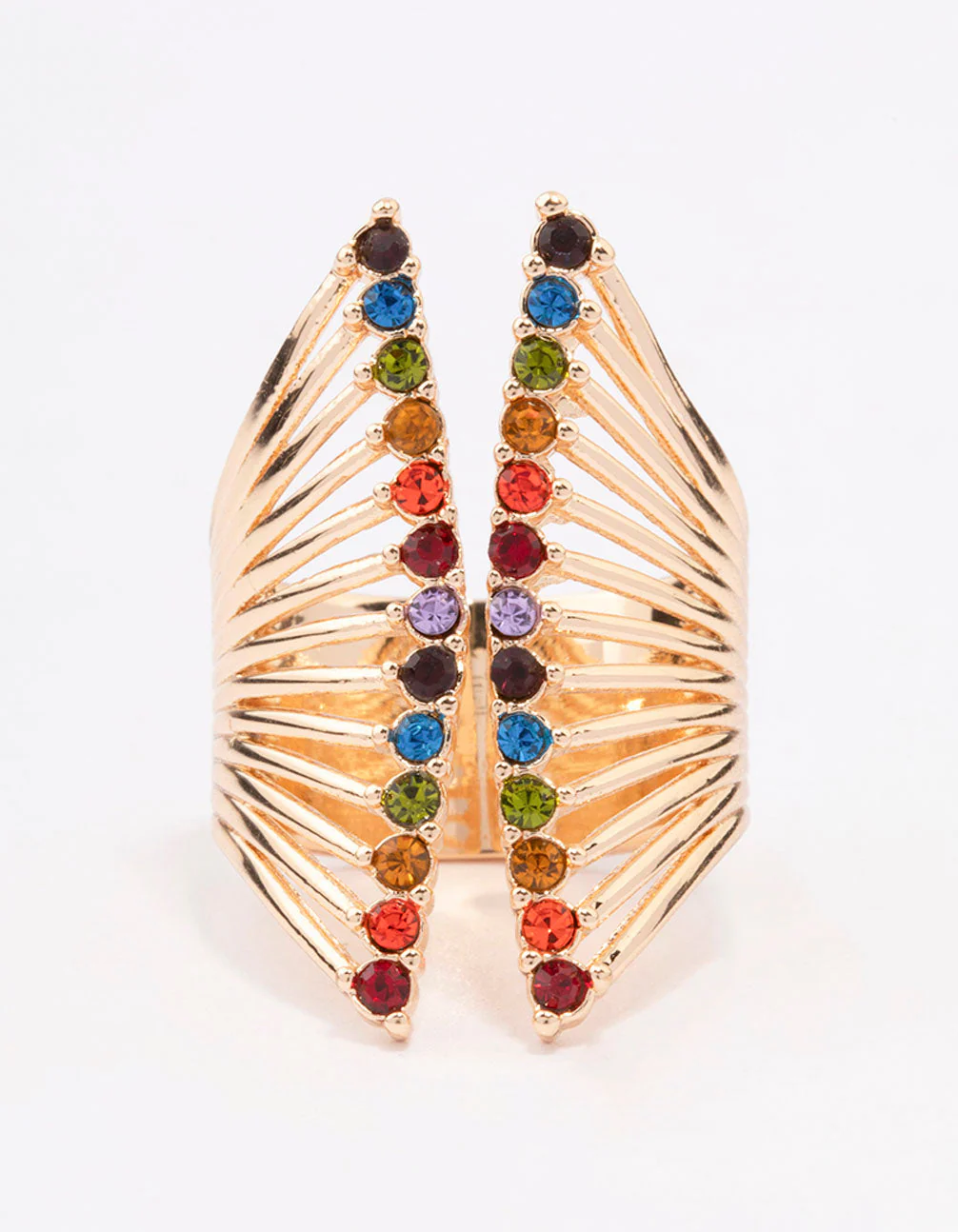 Gold Ribbed Cage Cocktail Ring - Image 3