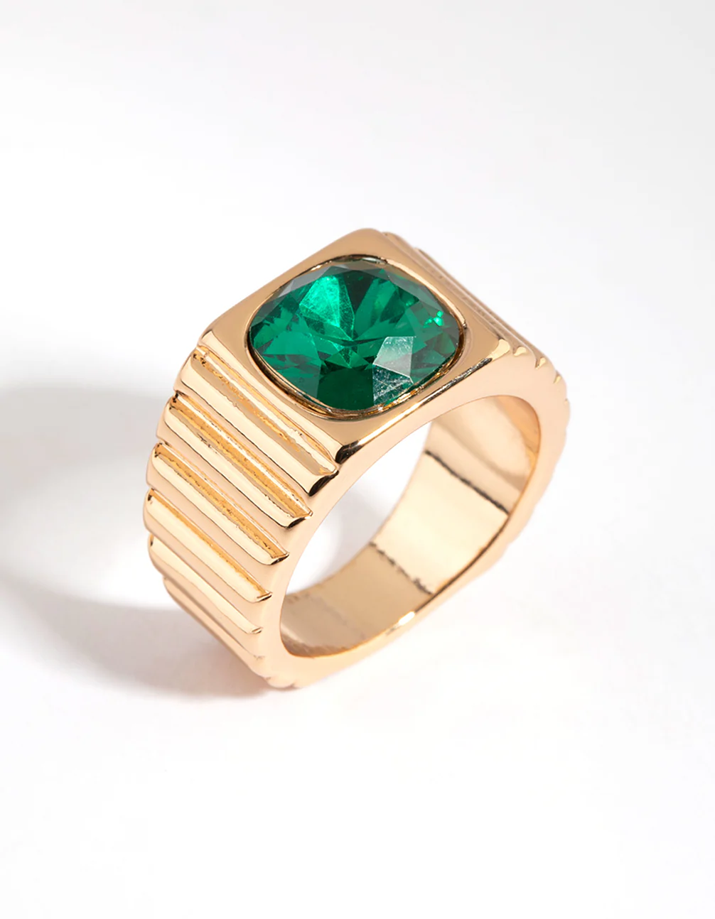 Gold Ribbed Signet Ring - Image 4
