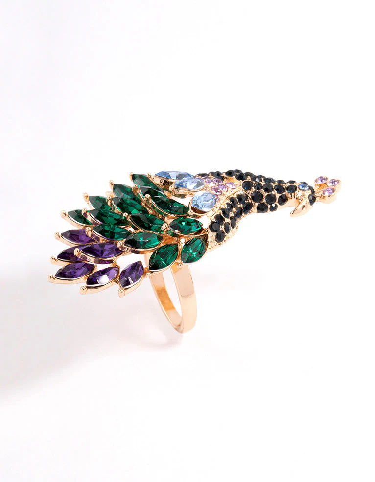 Gold Sparkly Peacock Ring - Image 2