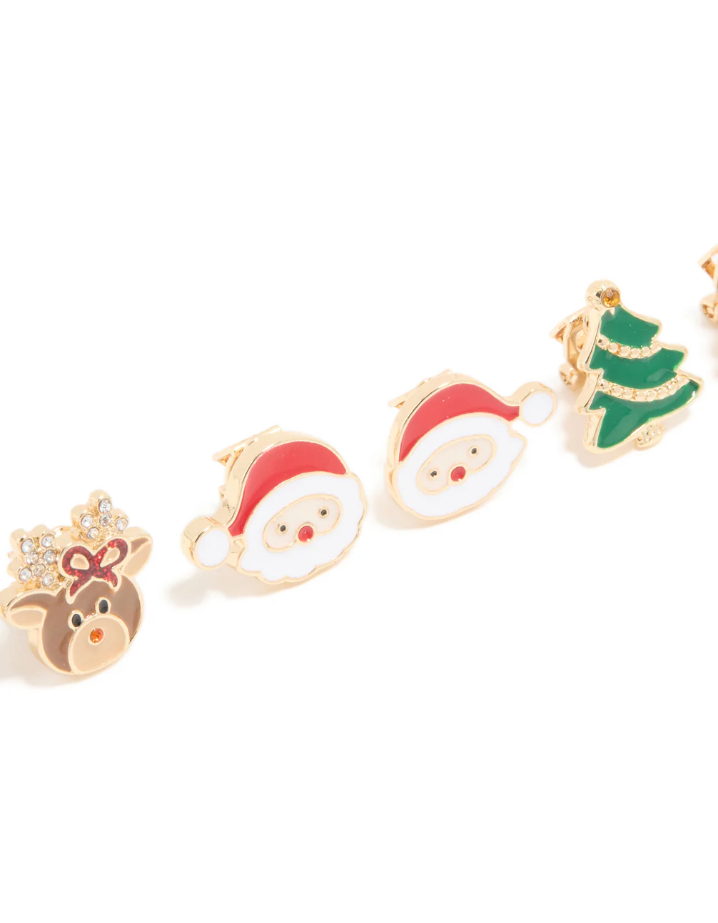 Santa Reindeer & Festive Tree Clip On Earrings 3-Pack - Image 2