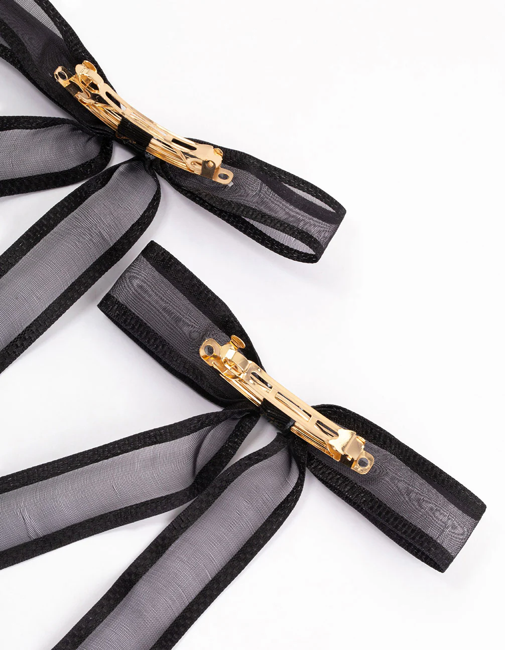 Black Fabric Border Organza Bow Hair Clip Pack - Image 3