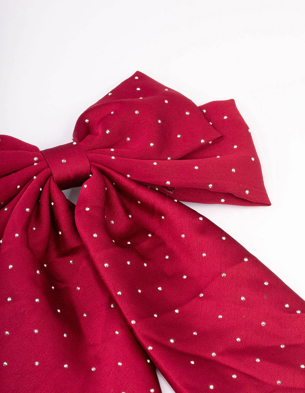 Maroon Fabric Diamante Satin Drop Bow Hair Clips - Image 2