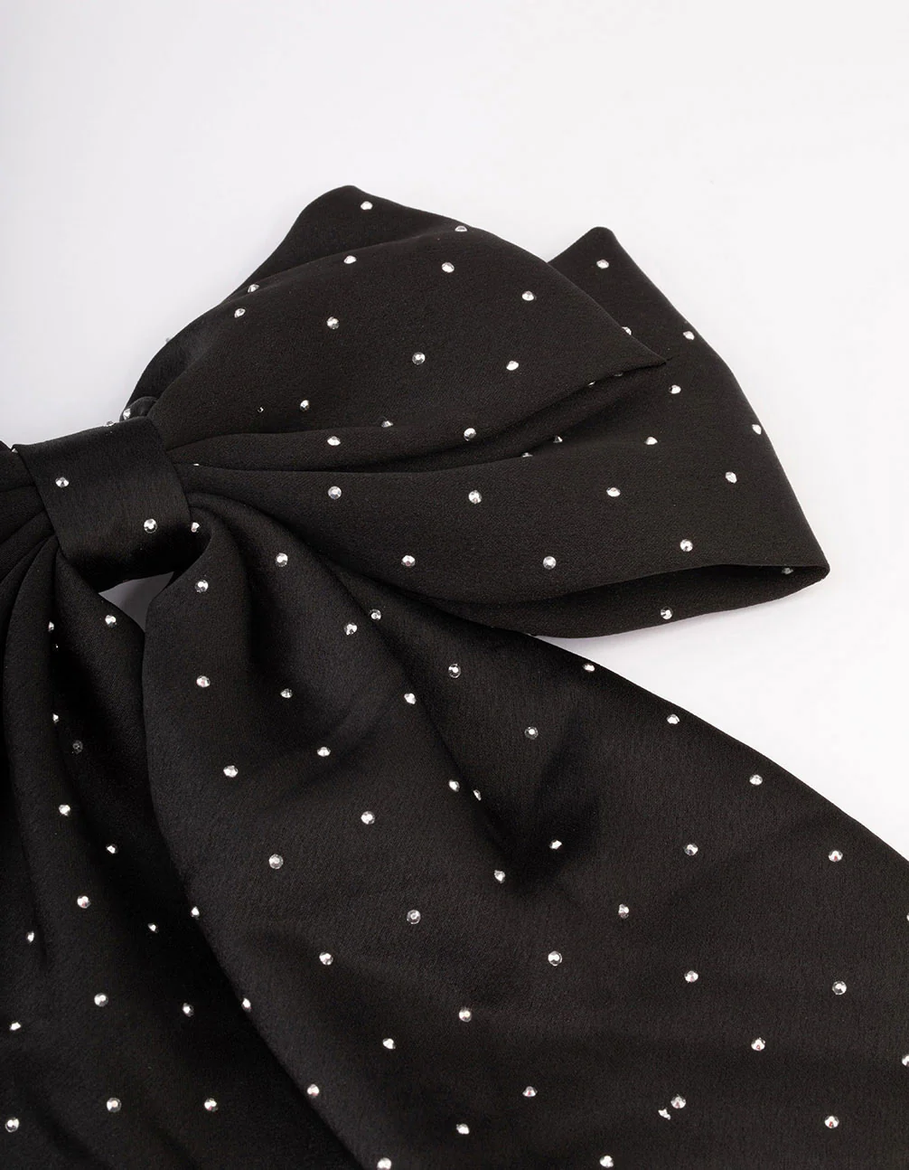 Black Diamante Satin Drop Hair Bow Clip - Image 2