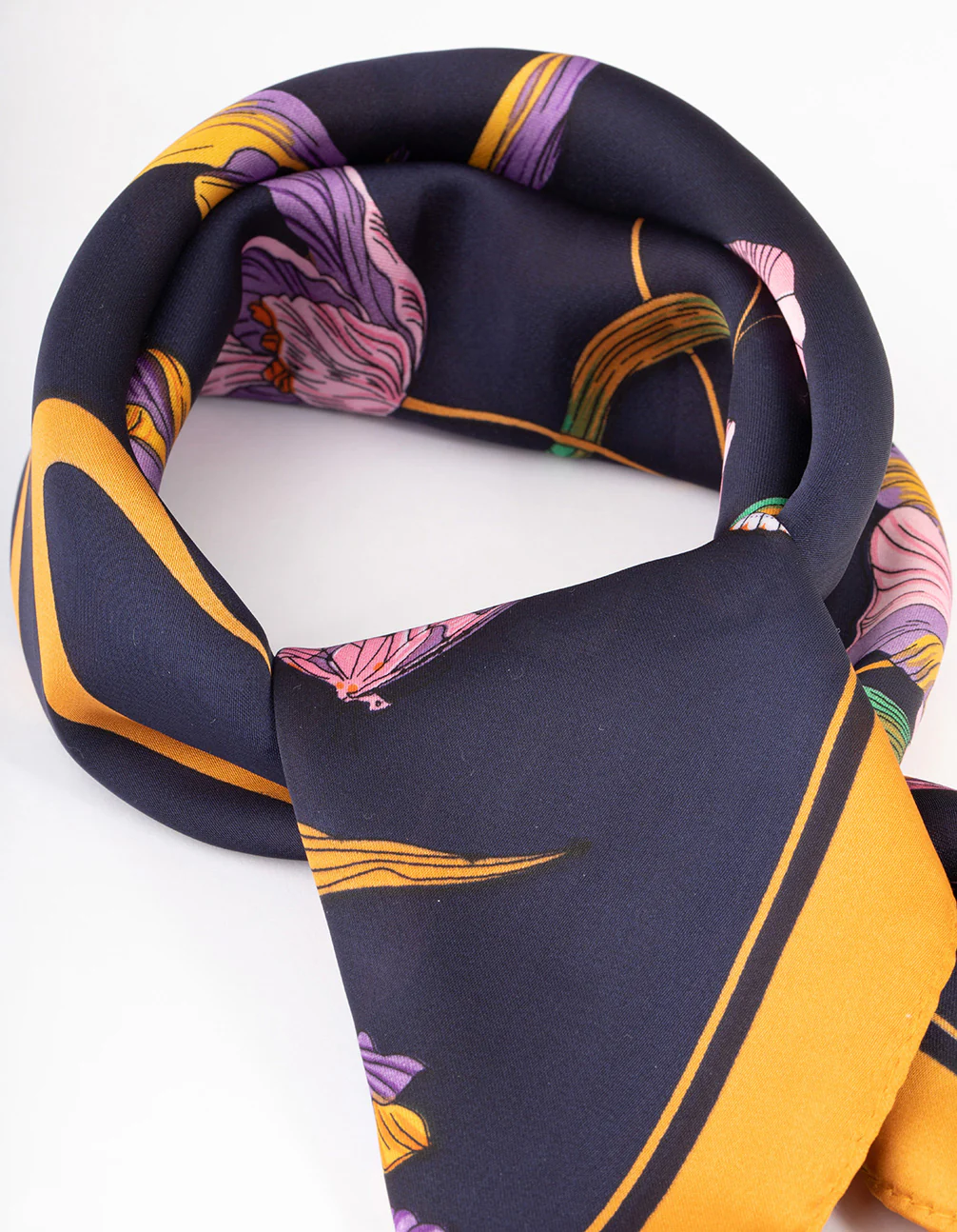 Navy Fabric Flower & Ribbon Scarf - Image 2