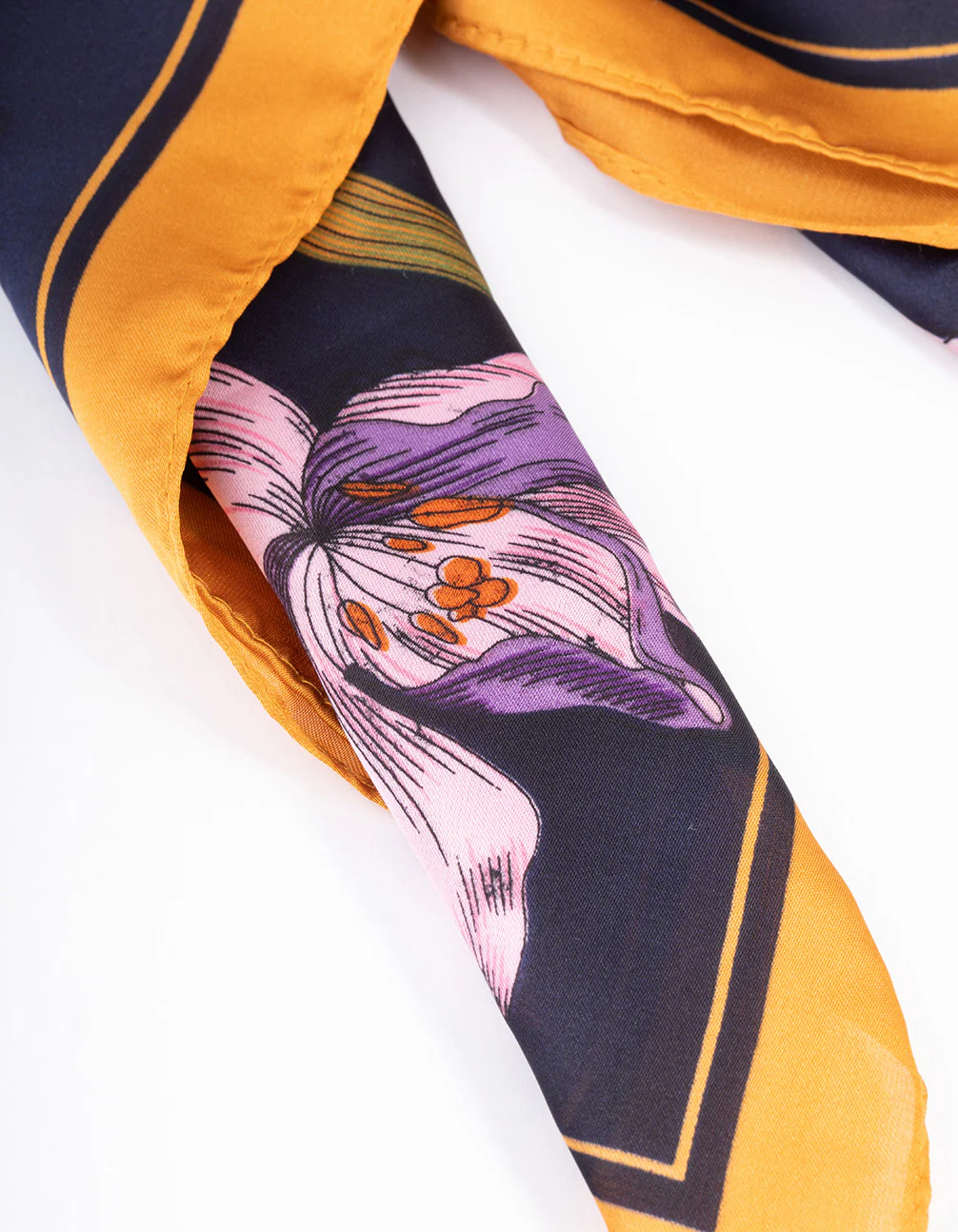 Navy Fabric Flower & Ribbon Scarf - Image 3