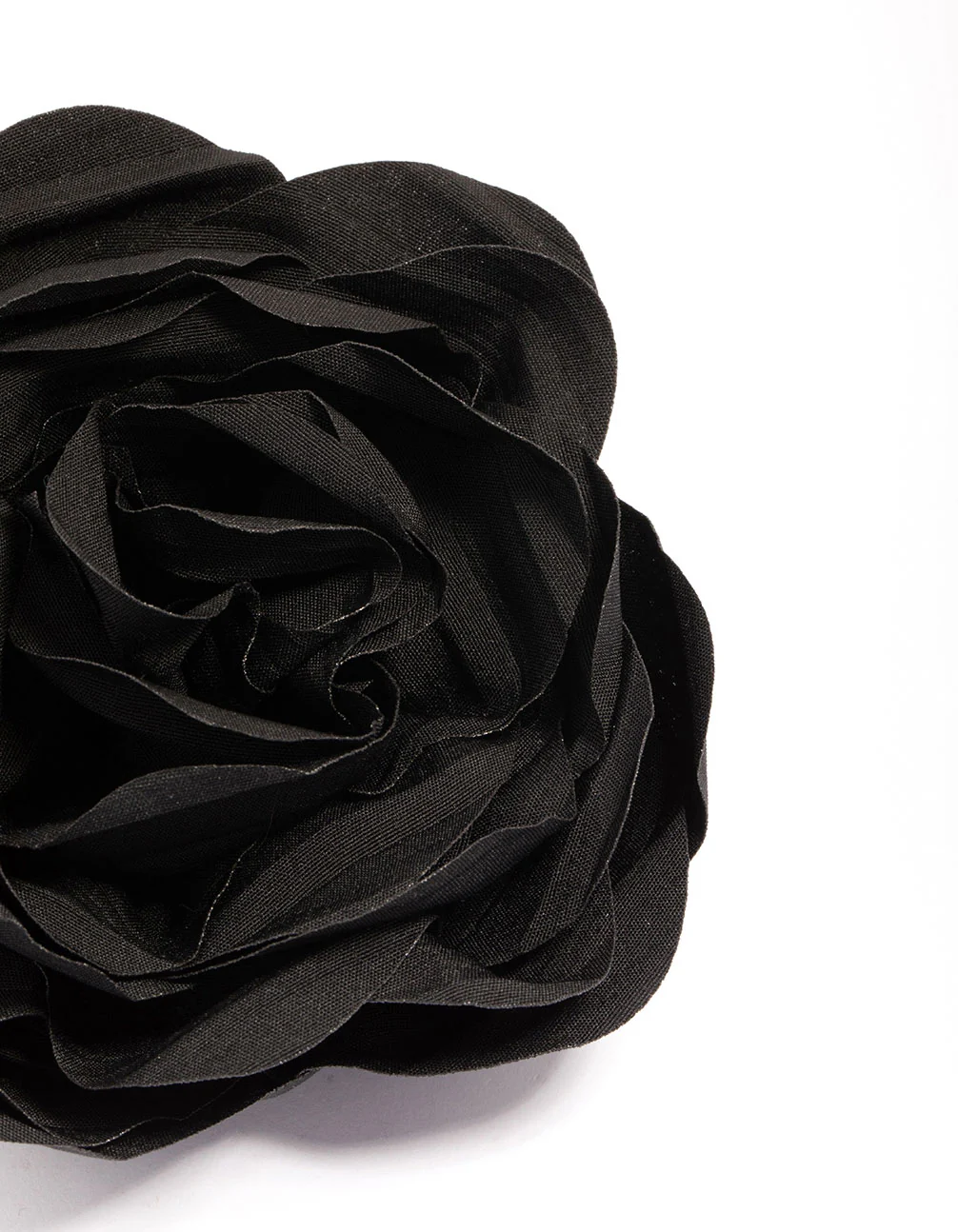 Black Fabric Plisse Flower Corsage Clip - Image 2