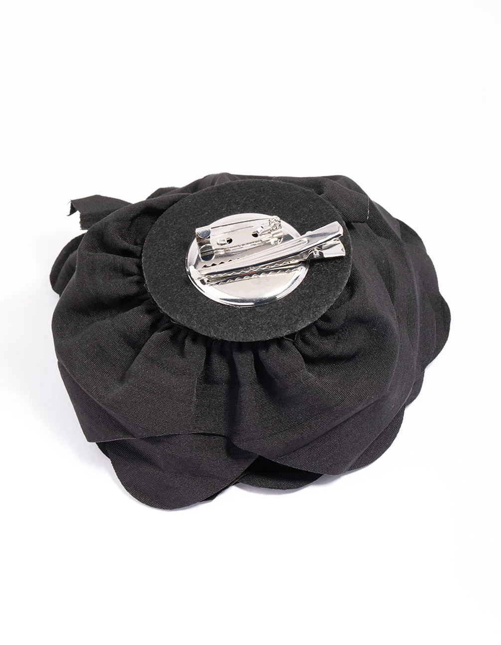 Black Fabric Plisse Flower Corsage Clip - Image 3