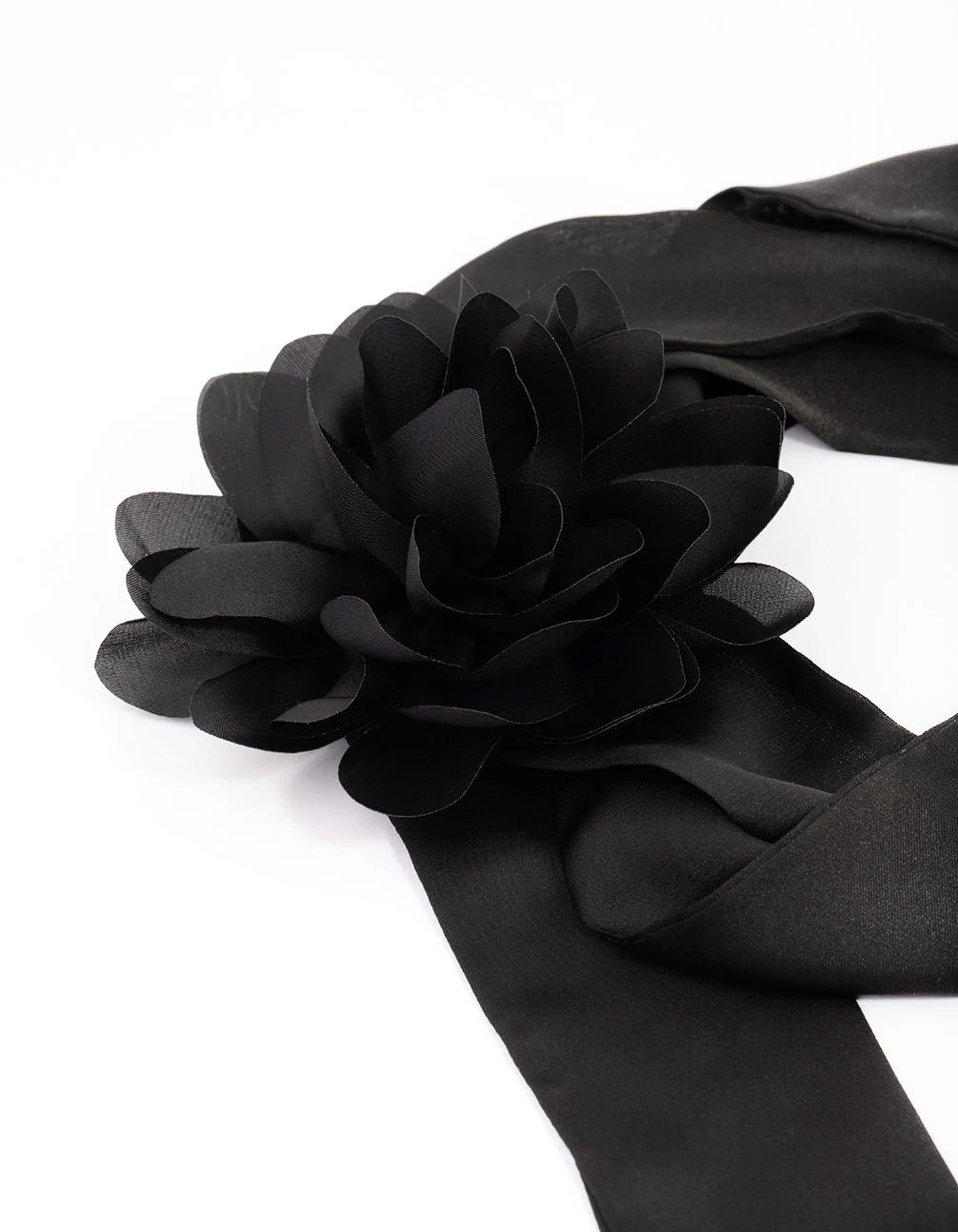 Black Fabric Rosette Long Scarf - Image 2