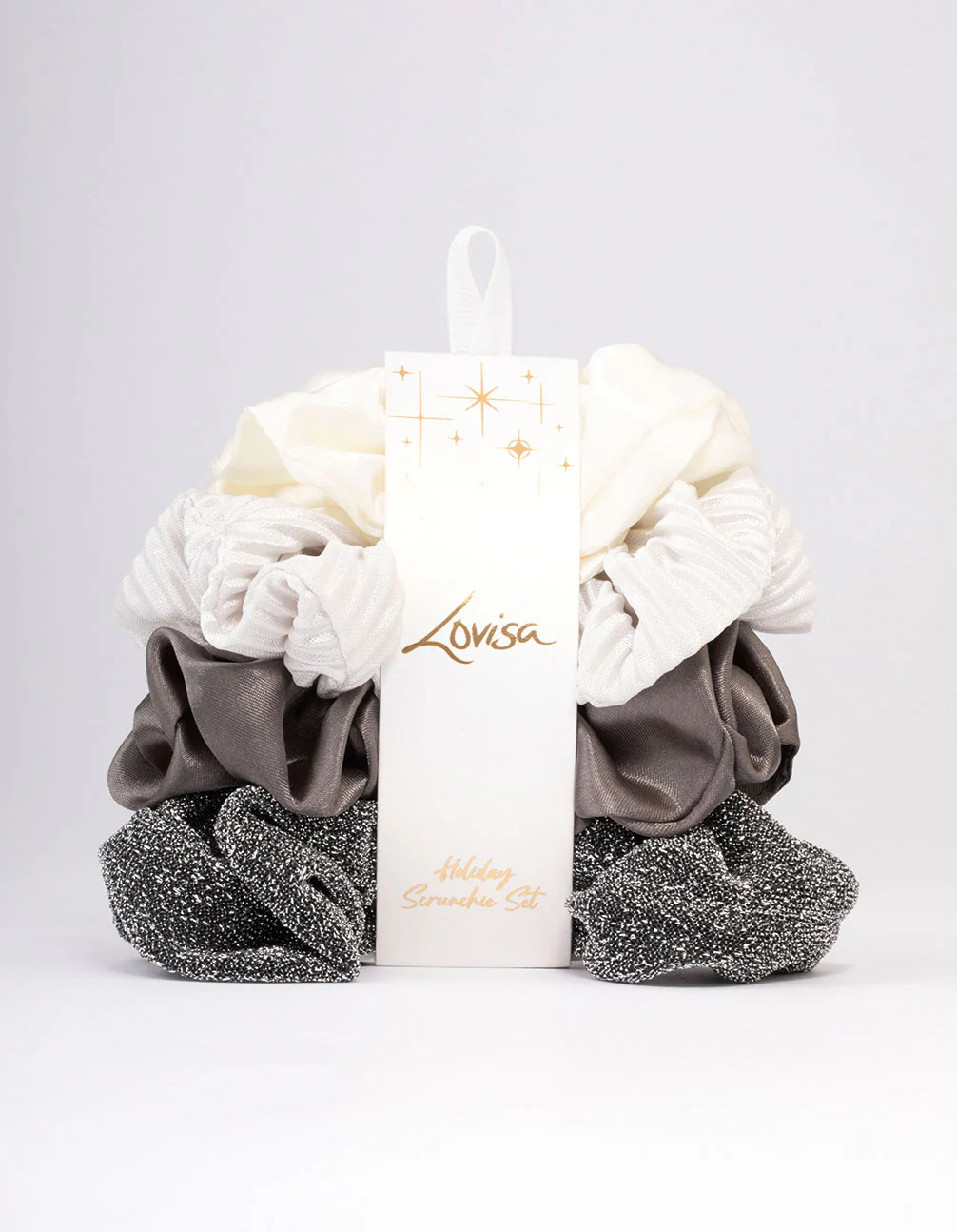 Grey & Cream Christmas Hair Scrunchie Gift 4-Pack - Image 2