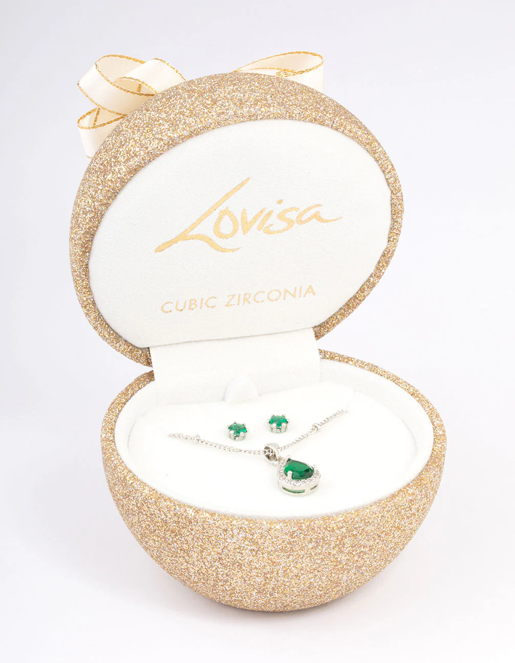 Silver Cubic Zirconia Emerald Earring & Necklace Set - Image 2