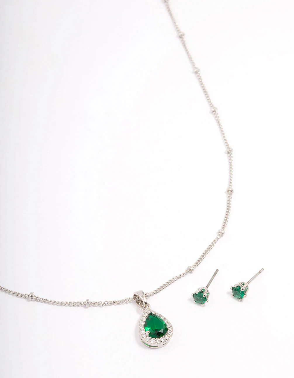 Silver Cubic Zirconia Emerald Earring & Necklace Set - Image 3