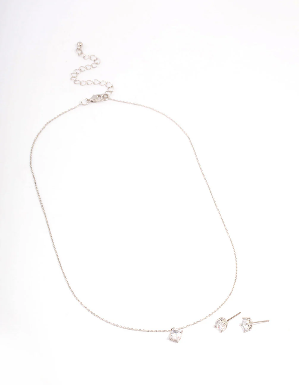 Silver Cubic Zirconia Round Earring & Necklace Set - Image 3