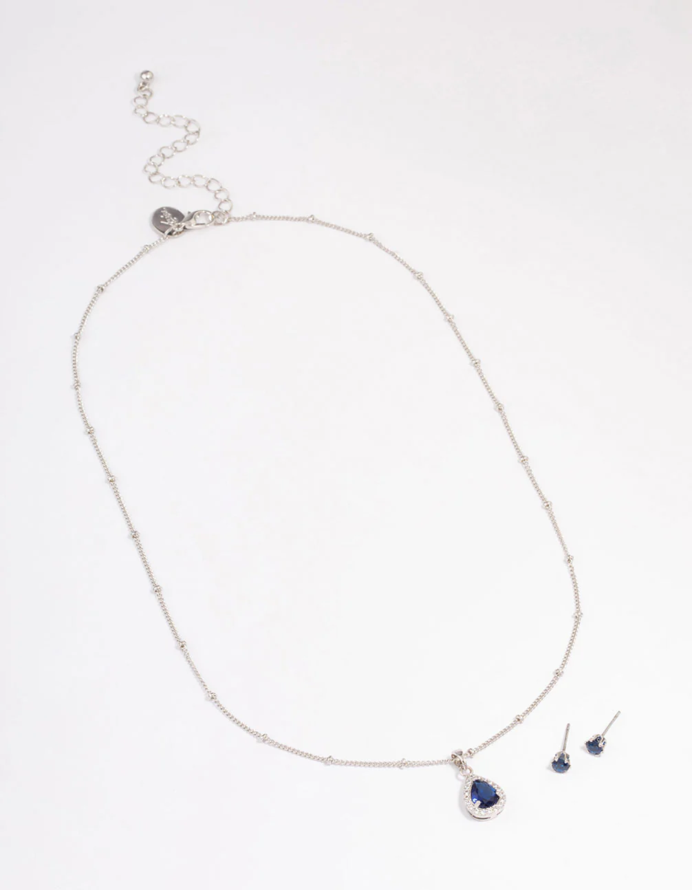 Silver Cubic Zirconia Sapphire Earring & Necklace Set - Image 2