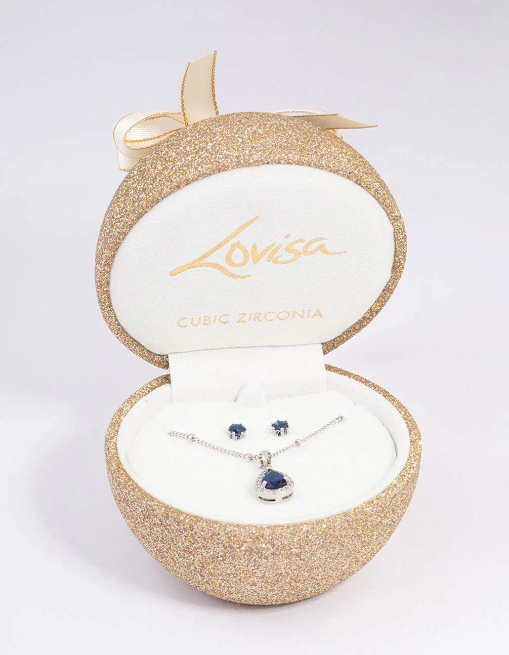 Silver Cubic Zirconia Sapphire Earring & Necklace Set - Image 3