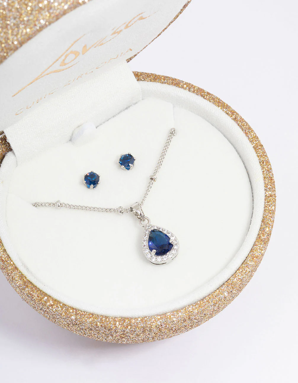 Silver Cubic Zirconia Sapphire Earring & Necklace Set - Image 4