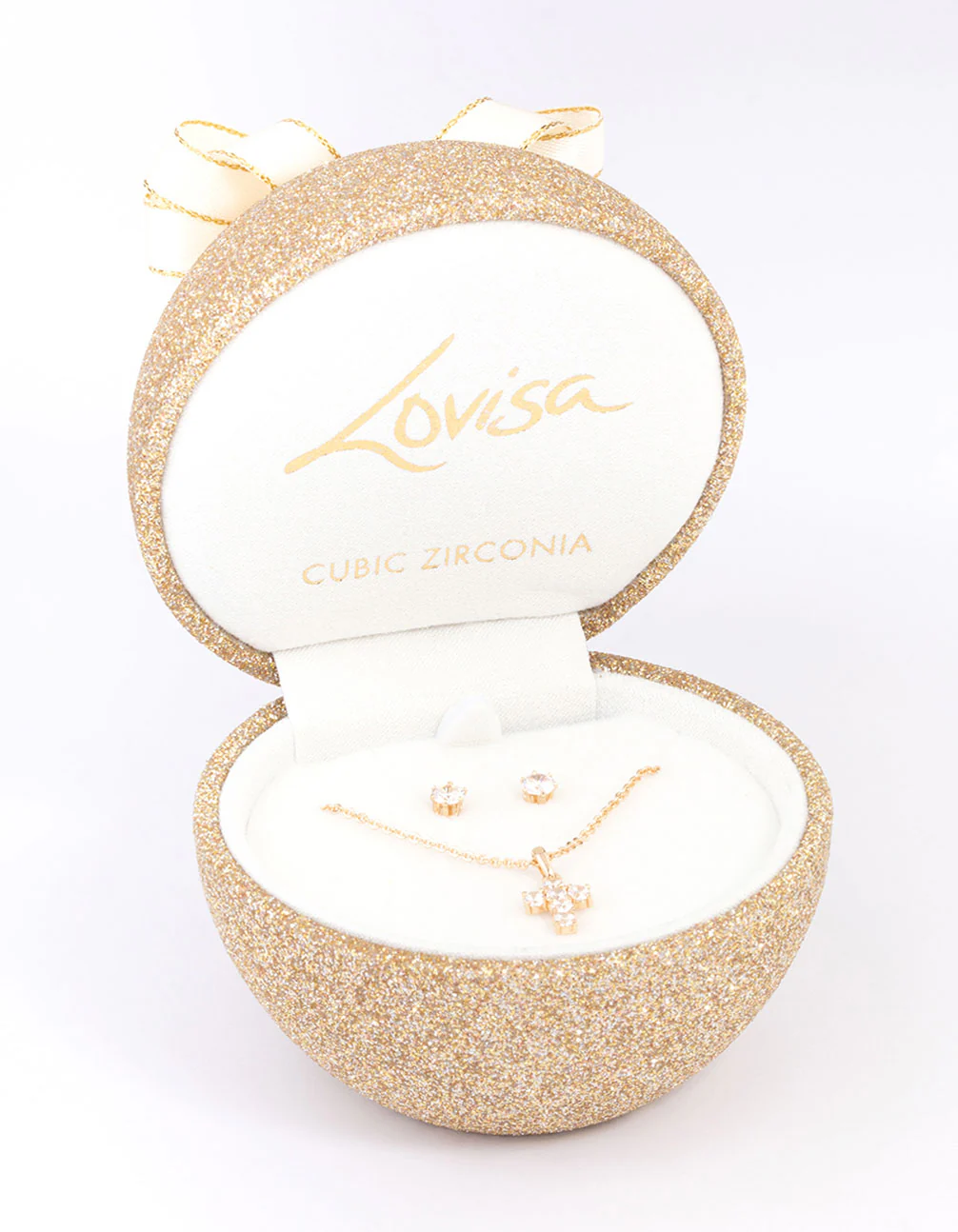Gold Cubic Zirconia Cross Earring & Necklace Set - Image 2