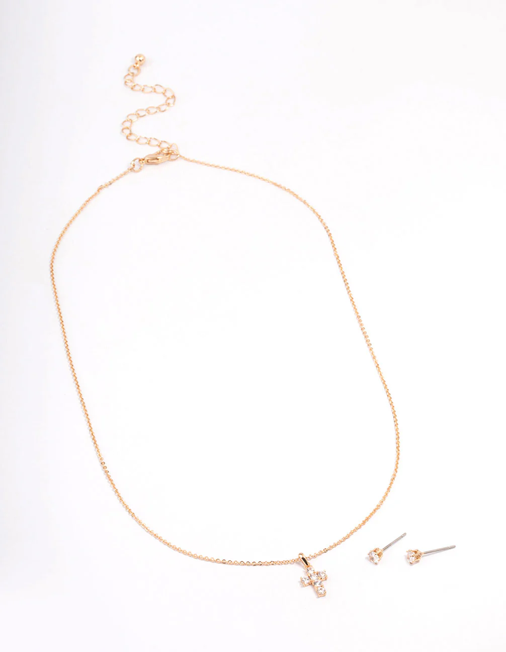Gold Cubic Zirconia Cross Earring & Necklace Set - Image 3