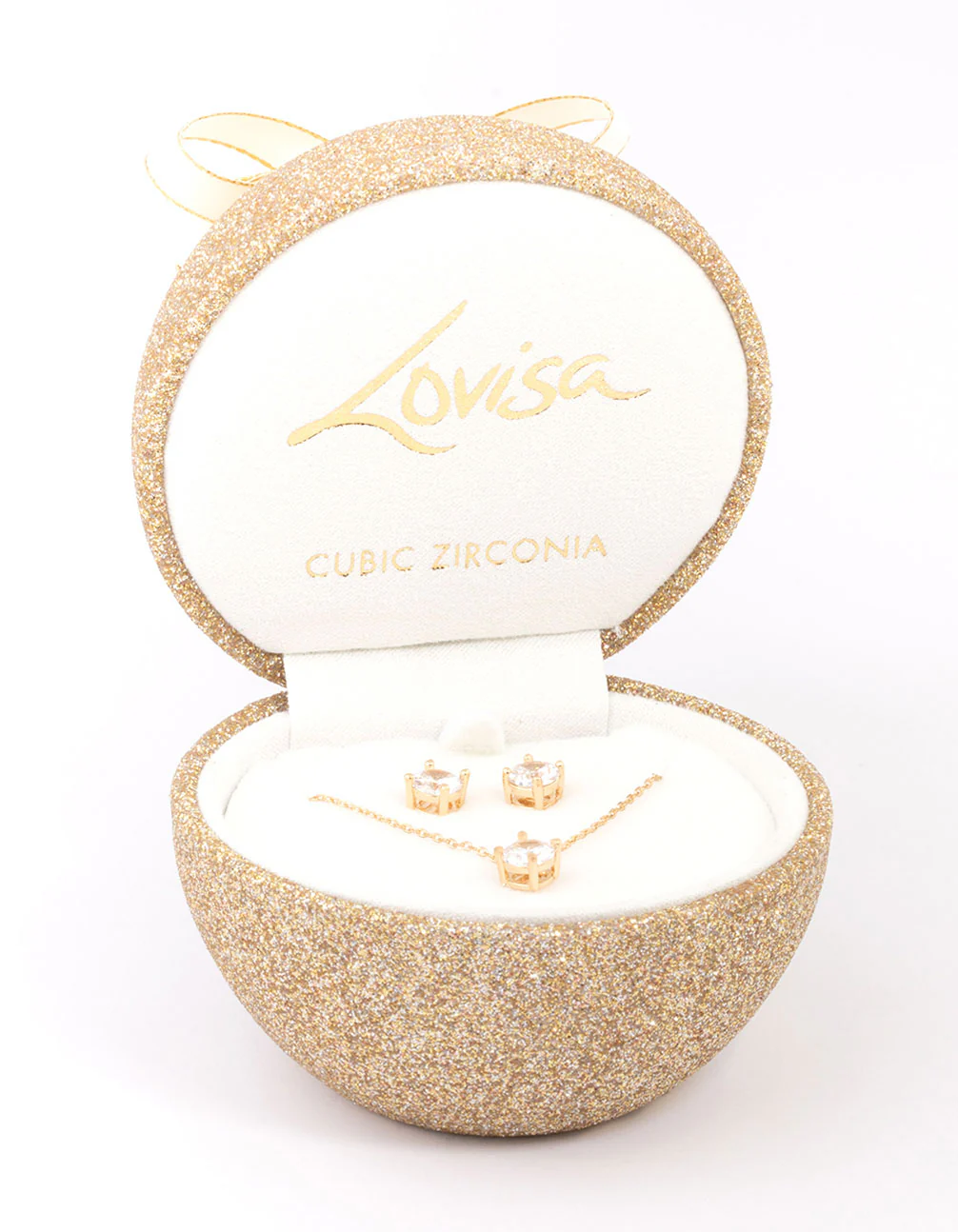 Gold Cubic Zirconia Round Earring & Necklace Set - Image 2
