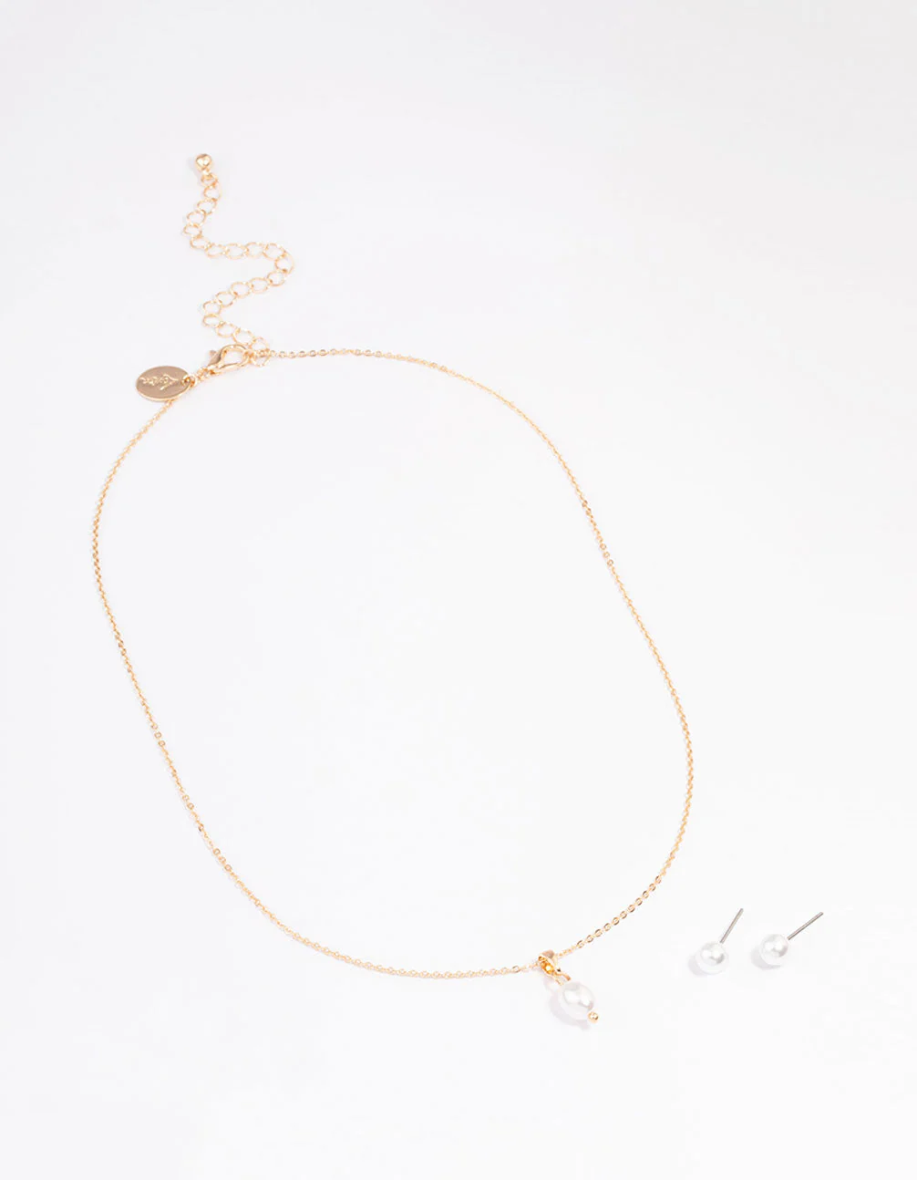 Gold Pearl Stud Earring & Necklace Set - Image 3