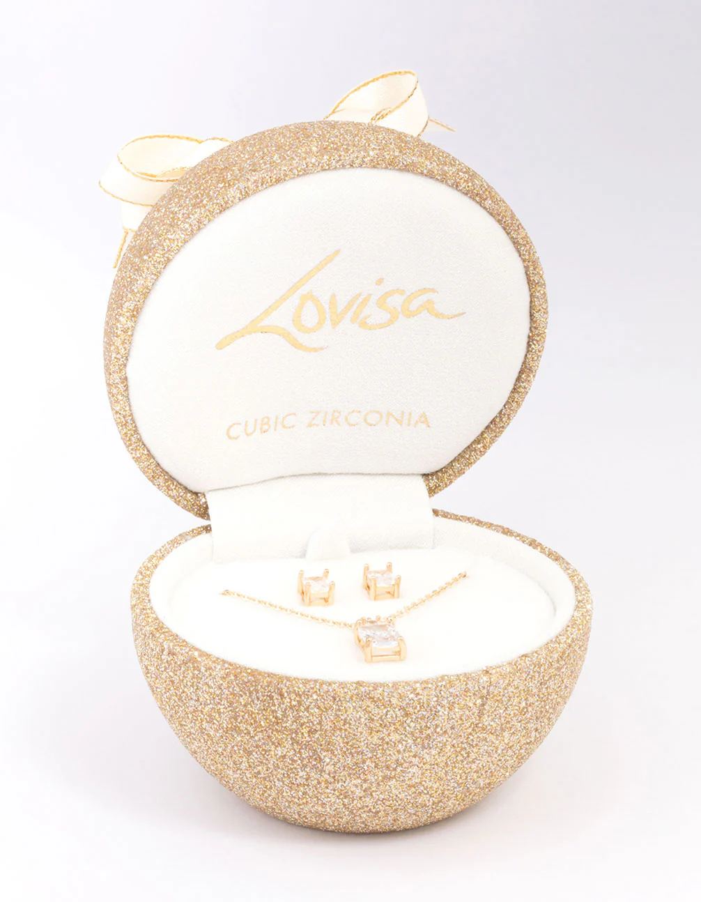 Gold Rectangle Cubic Zirconia Earring & Necklace Set - Image 2