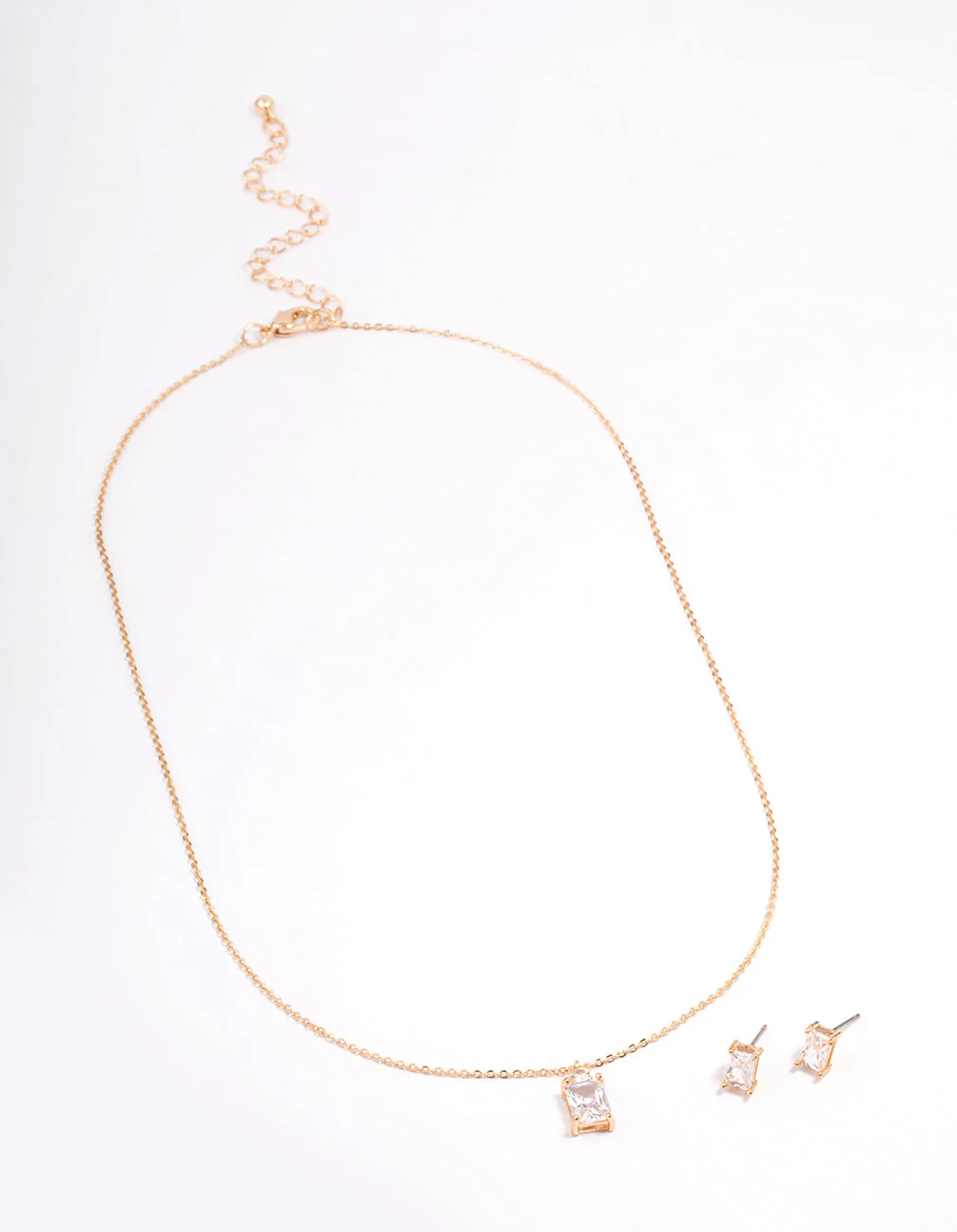Gold Rectangle Cubic Zirconia Earring & Necklace Set - Image 3