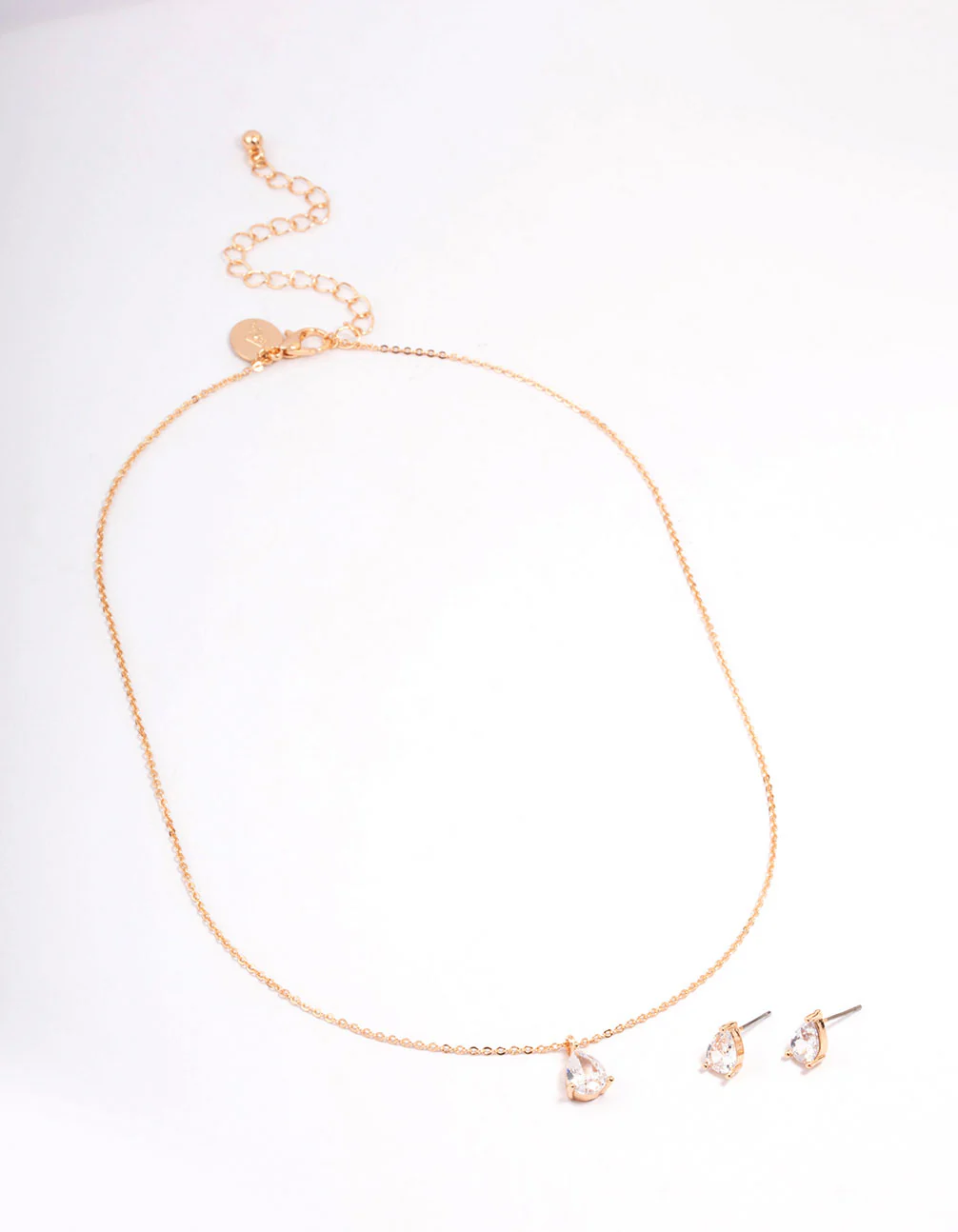 Gold Teardrop Cubic Zirconia Earring & Necklace Set - Image 3