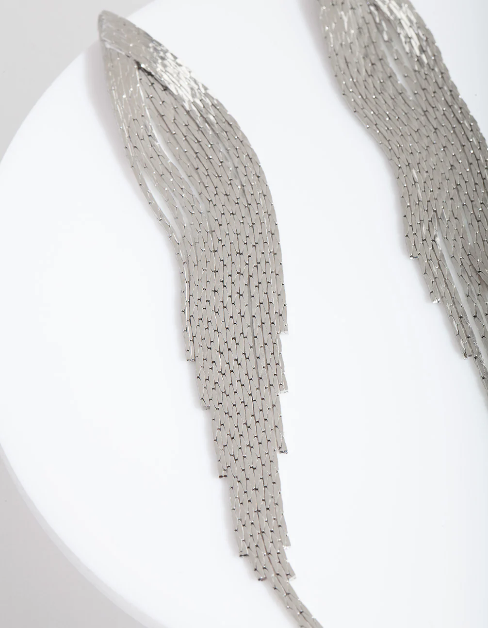 Silver Textured Tassel Earrings - Image 2