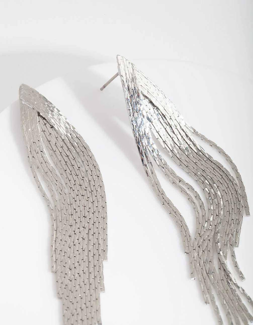 Silver Textured Tassel Earrings - Image 3