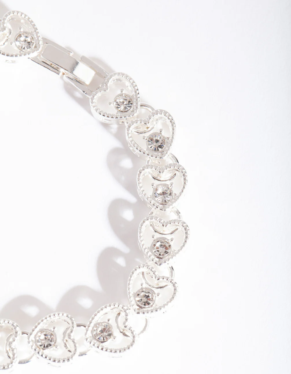 Silver Diamante Heart Link Bracelet - Image 2