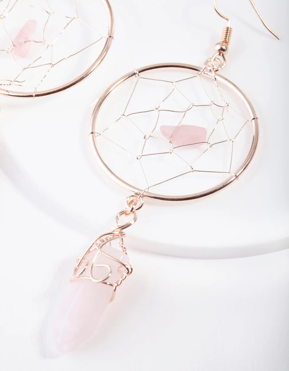 Rose Gold Dreamcatcher Rose Quartz Earrings - Image 2