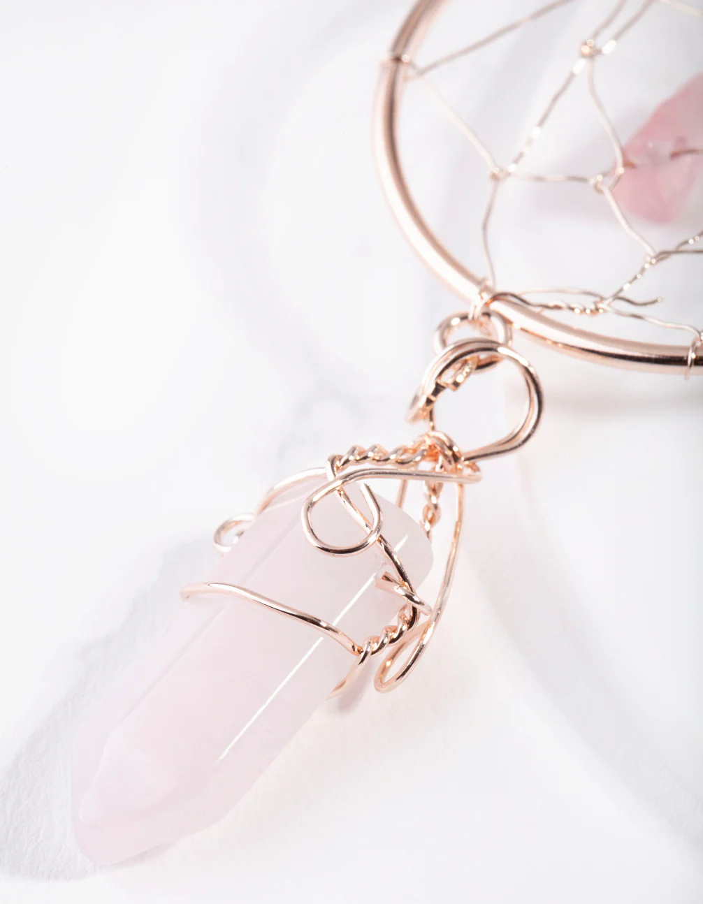 Rose Gold Dreamcatcher Rose Quartz Earrings - Image 3