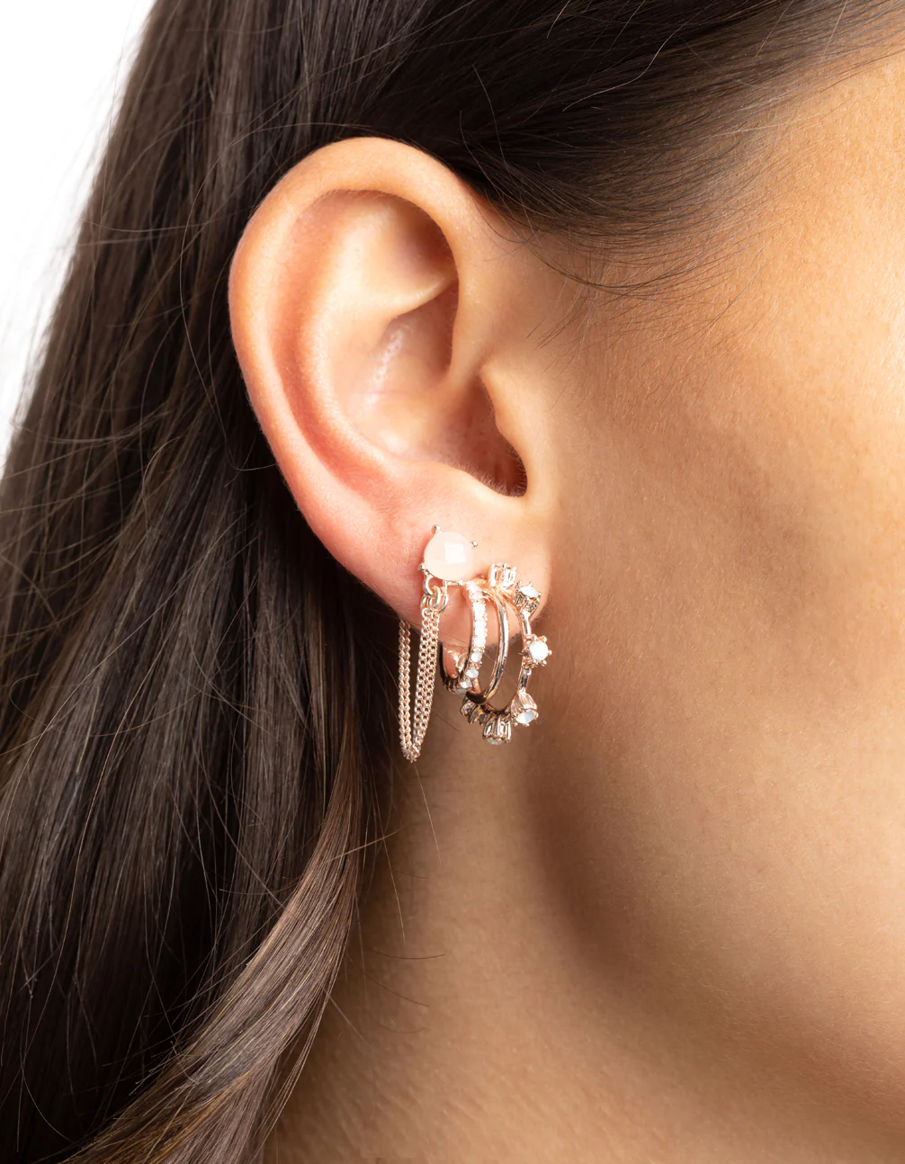 Rose Quartz Hoop Chain Earring Stack Pack - Image 2