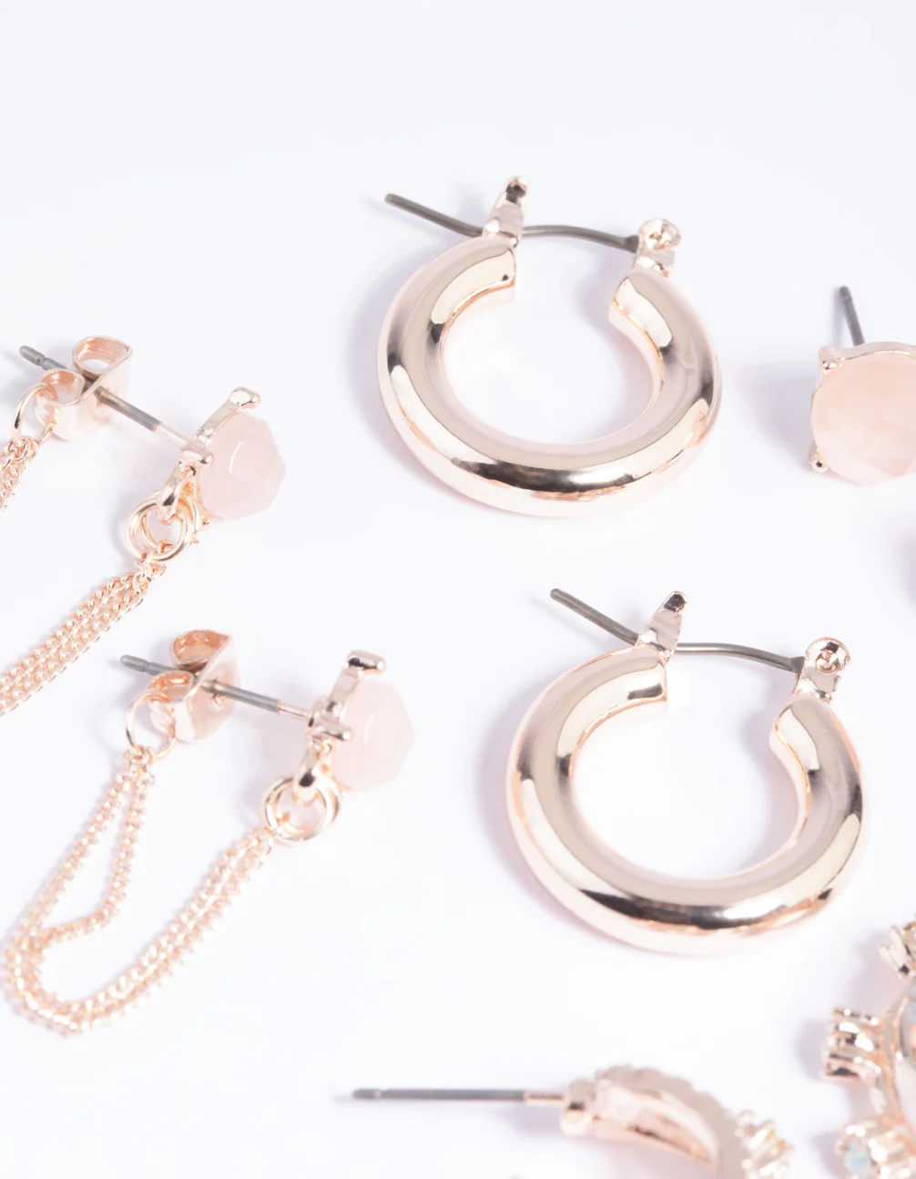 Rose Quartz Hoop Chain Earring Stack Pack - Image 3