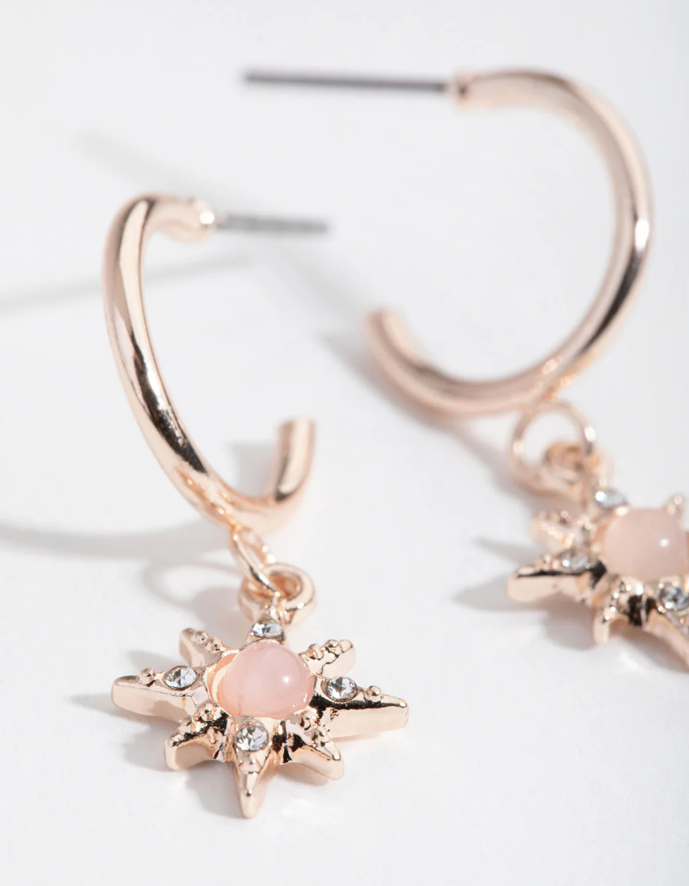 Rose Gold Star Drop Huggie Earrings - Image 2