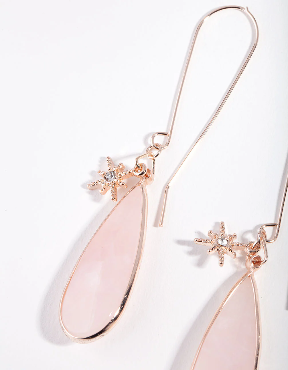 Rose Gold Star Charm Quartz Long Hook Earrings - Image 2